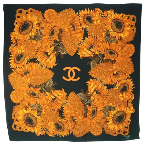 chanel paris silk sunflower scarf|chanel silk scarves for women.